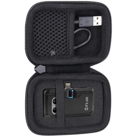 Open view of Hard Case For FLIR One Gen 3 And FLIR One Pro Thermal Camera, Shockproof Waterproof Protective Case with internal compartments