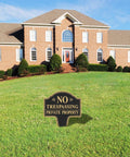 Hefty No Trespassing Signs 2 Pack Private Property Stakes in lawn by house, 14x10 inch rust proof aluminum, weatherproof.