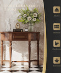 Elegant hallway table with floral arrangement and decor in a room suitable for kitchen, bedroom, checkroom, or restrooms.