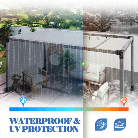 10x12 Foot Waterproof Shade Sail For Patio And Garden showing UV block protection and waterproof feature over outdoor seating area.