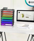 8 Tier Desk Paper Tray Organizer with Handles Mesh File Holder Storage for Home Office and Classroom, black, on desk near computer