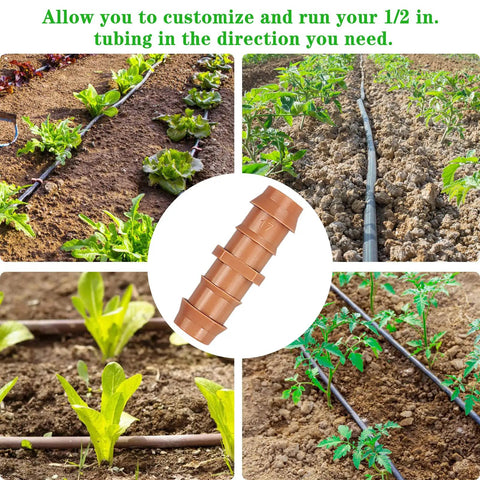 Drip Irrigation Barbed Coupling Set, 20 Pack, 1/2 Inch Tubing Fittings For 17mm 0.600 Inch ID Drip Lines in garden setup