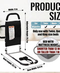 Dual Handle Bed Rail for Seniors With Padded Grips, Storage Pocket, 300 Lbs Capacity, fits Twin Queen King beds, dimensions guide