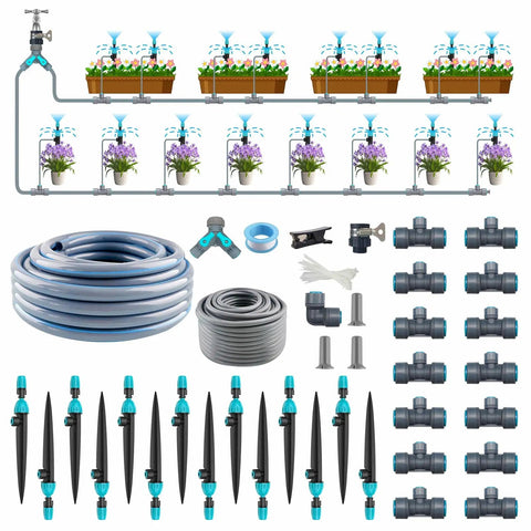 98ft Fast Connect Irrigation System Kit With 12mm And 6mm Tubing, Adjustable Emitters, Easy Plug And Play Connectors displayed