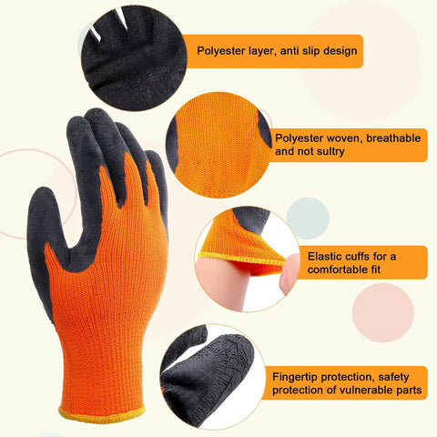 Orange and black polyester gloves, anti-slip design, elastic cuffs, for 3 Pairs Heat Resistant Gloves For Heat Press And Sublimation Transfer Printing.