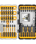 DEWALT 40-piece screwdriver bit set with yellow/black storage case, front view of open case.