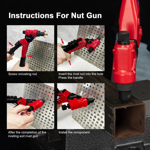 All In One Workhorse Rivet Nut Tool And Rivet Gun With 360 Degree Swivel Head For Tight Spaces being used on metalwork