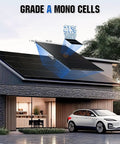 House roof with Grade A mono solar cells featuring Off Grid Solar Panel Kit For Home With 10kW Inverter And 120V 240V Split Phase Power Output.