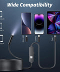 1920P HD Endoscope Camera With Light And 8 Adjustable LEDs, semi-rigid 16.4ft cable with Micro-USB, Lightning, Type-C adapters