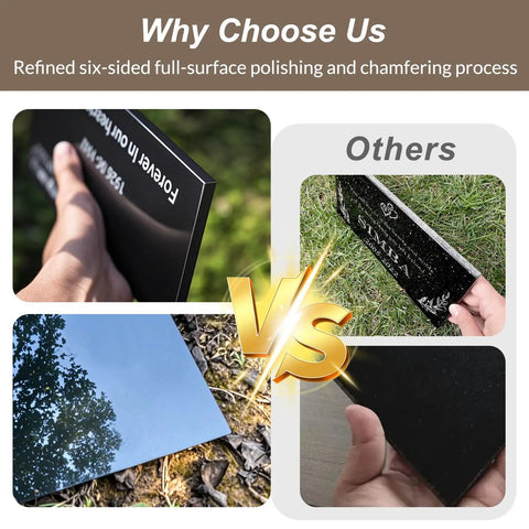 Comparison of Natural Black Granite Headstone Grave Marker With Personalized Engraving vs other tombstones, focus on polish and finish quality