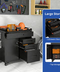 Beefy Thirty Inch Lockable Tool Storage Cart With Hella Strong Steel Frame And Slick Pegboard Organization For Garage Workshop, features 3 drawers and top storage.