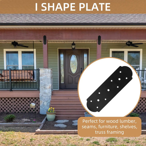Rock Solid Heavy Duty Steel Flat Brackets, 10 X 3 Inch Mending Plates, Black Powder Coated Steel Joinery Hardware With Screws For Legit Wood Repair And Timber Connectors