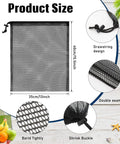 6 Pack Mesh Drawstring Bags For Swim Gear Scalloped Nylon Net 13 By 15.5 Inches Black And Navy Durable Storage For Beach Gear