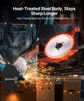 VEVOR Compatible 36-Tooth Electric Rebar Cutter Blades With Cermet Tipped Heat-Treated SK51 Steel used for cutting, sparks flying.