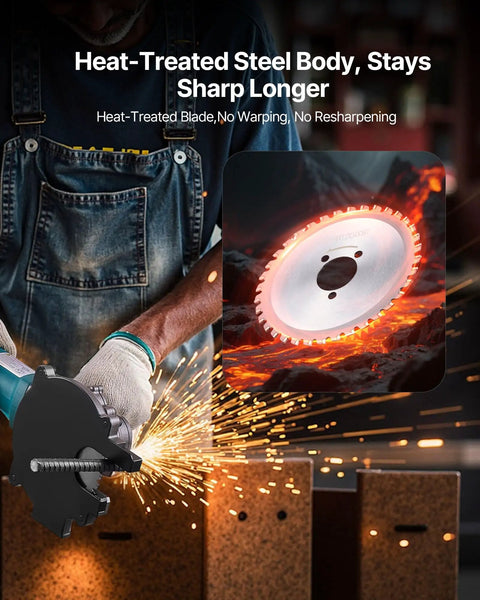 VEVOR Compatible 36-Tooth Electric Rebar Cutter Blades With Cermet Tipped Heat-Treated SK51 Steel used for cutting, sparks flying.