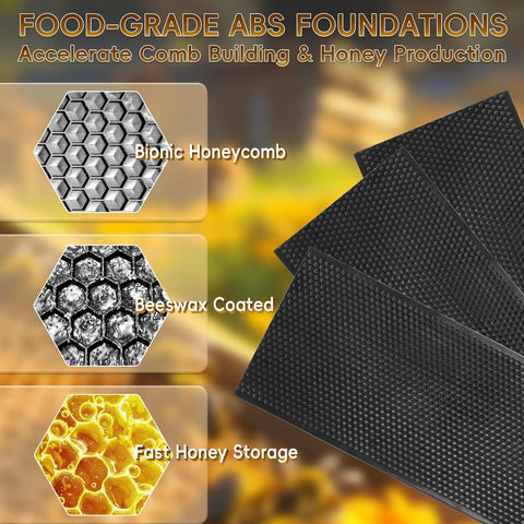 Bulk 20 Pack Black Beehive Medium Frames Unassembled with food-grade ABS beeswax coated foundations