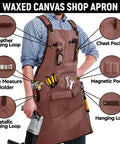 Mens Heavy Duty Canvas Shop Apron With Nine Deep Tool Pockets Water And Oil Resistant Pro Workhorse Gear Built Like A Tank For Woodworking And All Day Shop Tasks, featuring tool pockets and loops.
