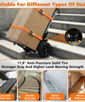 Heavy Duty Electric Stair Climbing Dolly 1500W Powered Hand Truck with 900 Lbs Capacity on concrete stairs with package.