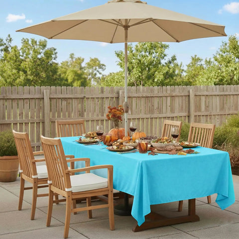 Outdoor Tablecloth With Zipper Umbrella Hole For 60 By 84 Inch Tables Waterproof And Wrinkle Free Stain Resistant Polyester Aqua Blue