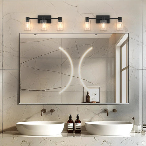 Dope Three Light Matte Black Wall Sconces For Bathroom Vanity Over Mirror Modern Glass Shade Fixtures with E26 Base