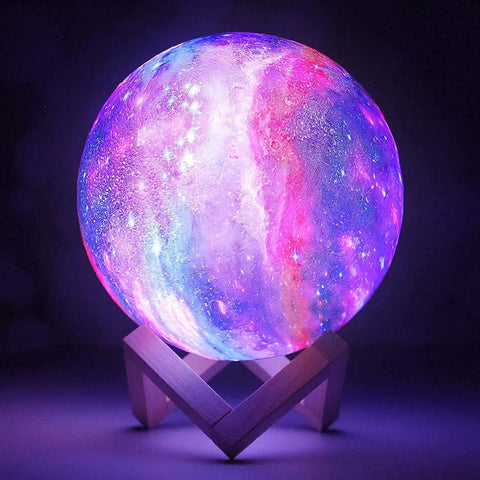 Galaxy Lamp With Wooden Stand 16 LED Color Changing Night Light Touch And Remote USB Rechargeable 7.1 Inch on display