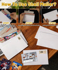 110 Pack White Trading Card Shipping Envelopes 7x4.35 Inch Self Adhesive Mailers for Semi-Rigid Sleeves on table