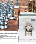 Heavy Duty Automatic Screw Feeder Machine with silver aluminum design, sorting M1.0 to M5.0 screws on a wooden background.