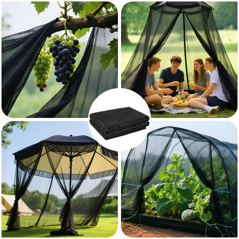Heavy Duty Garden Mesh Netting 9.8 x 16.4 ft with upgraded PPT nano material shown in various uses for garden protection
