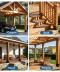 Carport, deck, porch, and pergola installations using Six Pack 4x6 Heavy Duty Metal Post Base Brackets With 3.6x5.6 Inner Fit No Wobble Design Rust Resistant Includes Hardware For Fence Porch Pergola Mailbox Wood To Concrete Installations.