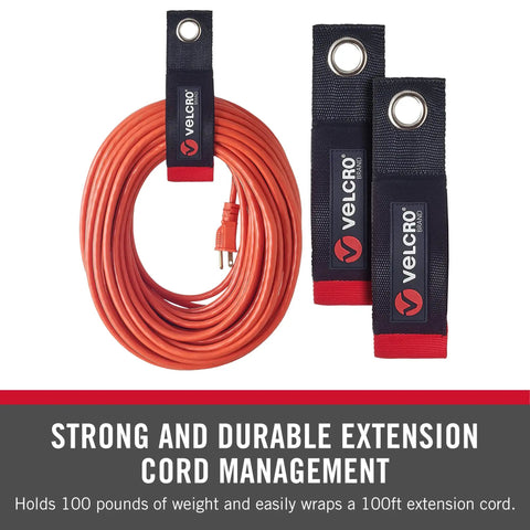 Heavy Duty Extension Cord Organizer With Large 18 Inch Straps For Slick Garage Wall Storage, holding a 100ft cord.