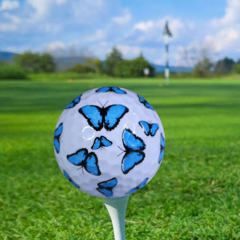 Blue Butterfly Novelty Golf Balls For Women With Colorful Printed Design Set Of 12 Cool Gift For Moms And Grandmas on tee