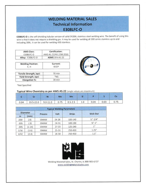 Premium.035 Inch 308L Stainless Steel Flux Cored Gasless Welding Wire One Pound Spool specifications and technical details.