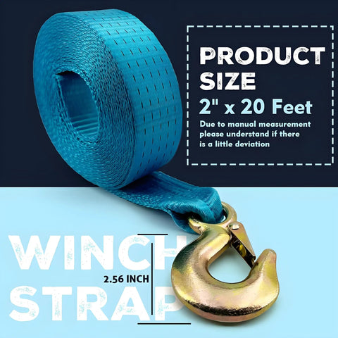 Beefed Up Heavy Duty Marine Trailer Winch Strap Kit 2 Inch By 20 Foot With 12000 Lbs Break Strength For PWC Pontoon Boats Includes Forged Hook And Work Gloves Blue