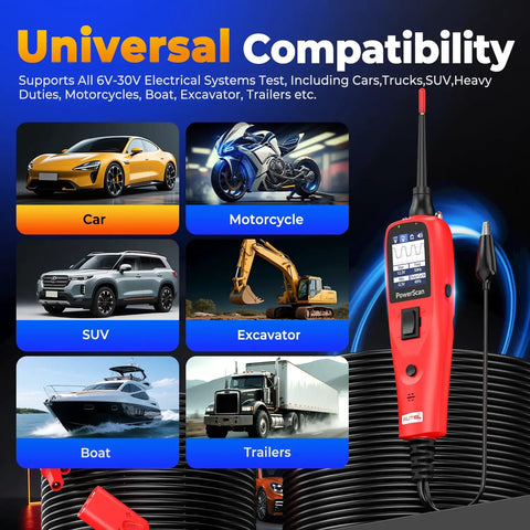 PowerScan PS100 Circuit Tester 2 Point 0 12 24V Automotive Electrical Probe Tool For DIYers And Pros Fast Diagnostics Live Circuit Testing Ground Check Clip Probes Troubleshooting Made Easy, red handheld probe with cable