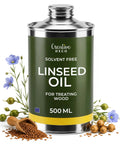 Natural Linseed Oil Wood Protector And Clear Varnish 500 Ml can with flowers and seeds, designed for wood treatment.