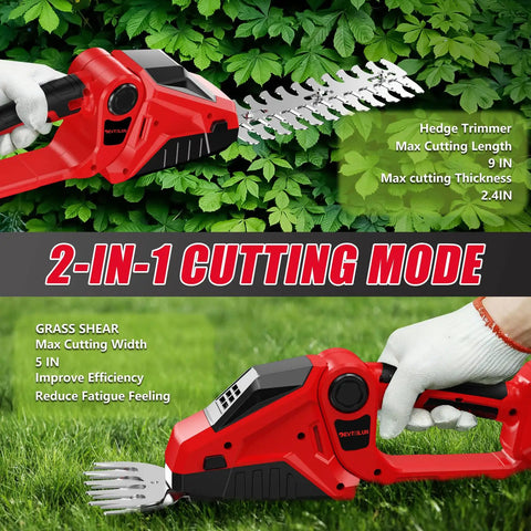 Cordless Hedge Trimmer 2 In 1 Bush Cutter With Grass Shears Electric Trimmer 2200 RPM Garden Tool Battery Not Included