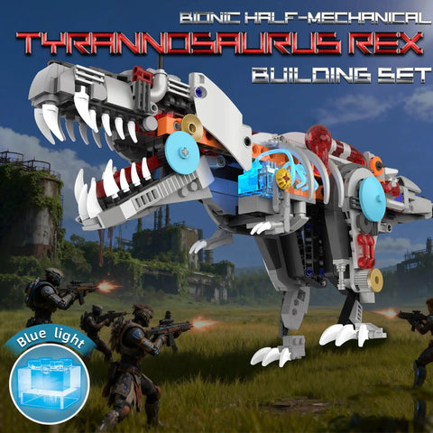 Mechanical T Rex Building Kit With Lights And Rotating Joints Dual Face Display Stand 730 Piece STEM Toy for Boys