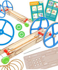 DIY Rubber Band Powered Car Kit For Kids 2-Pack Hands-On STEM Project For Physics And Motion Lessons components showcased