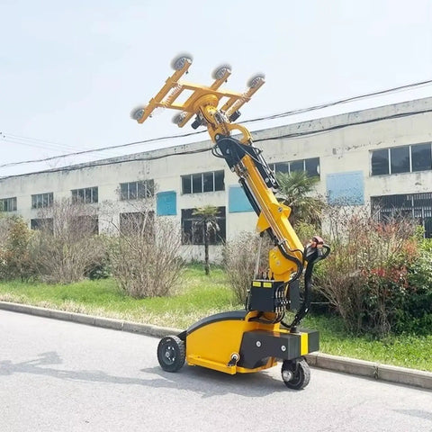 Professional Grade Vacuum Glass Robot Featuring Electric Suction Cup Lifter And Wireless Remote For No Sweat large panel on construction site.