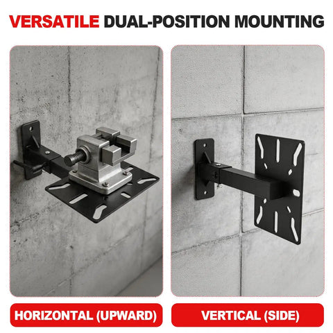 Badass Rock Solid Wall Or Table Mount Vise And Grinder Station Adjustable Sliding Base shown in horizontal and vertical positions.
