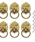 6 Pack Lion Head Dresser Pull Knobs With Rings Gold Finish Antique Style Cabinet Hardware For Drawers Cabinets Wardrobes