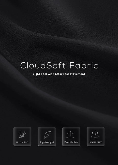 Close-up of CloudSoft fabric showcasing ultra-soft, lightweight, breathable, quick-dry qualities for Athletic Running Shorts With Two Point Five Inch Lined Boxer Brief Inseam High Waisted Stay Put Fit Double Layered Waistband Two Side Zip Pockets CloudSoft Ultra Soft Breathable Quick Dry Fabric For All Day Comfort And Move Easy.