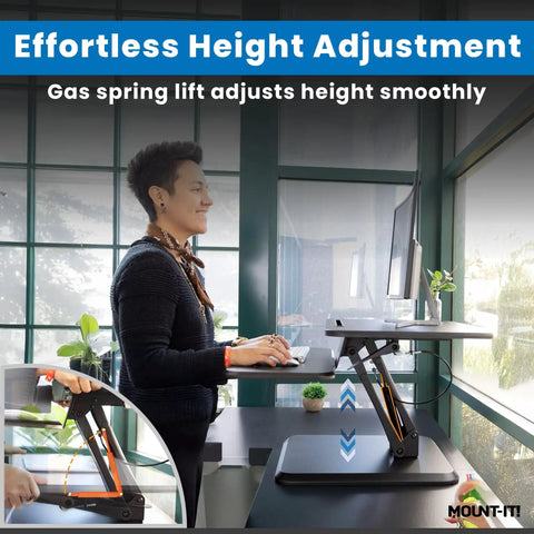 Compact 25 Inch Standing Desk Converter Sit Stand Desk Riser With Gas Spring Lift for small home office desk
