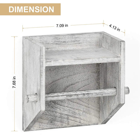 Rustic White Wood Wall Mounted Toilet Paper Holder With Storage Shelf dimensions 7.68 x 7.09 x 4.13 inches