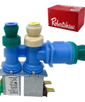 Premium OEM Water Inlet Valve For Whirlpool Kenmore Refrigerators Replacement Part Robertshaw IMV-696 shown with packaging