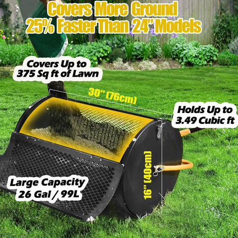 30 Inch Wide Manual Spreader With 26 Gal Capacity For Lawn Care Fertilizer Mulch Topsoil Manure And Grass Seed Pro Grade