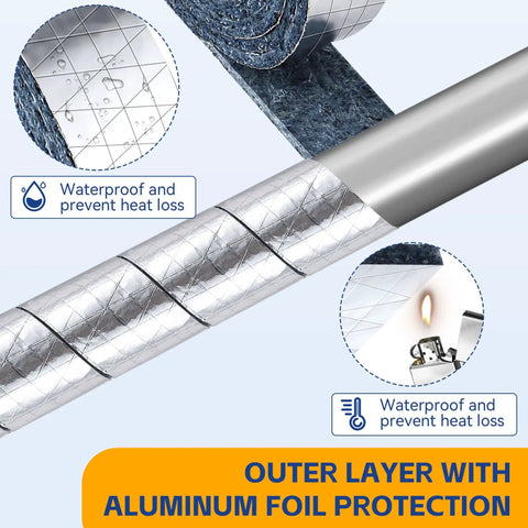 Foil Backed Cotton Pipe Wrap Insulation For Outdoor Water Lines Keeps Your Pipes From Freezing And Condensation, close-up view