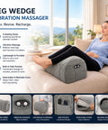 Carepeutic Contoured Leg Rest Wedge With Vibration Massage And Heat on a sofa, showcasing ergonomic design and side pockets.