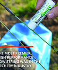 Applying String Snot from Crossbow Maintenance Three Pack With String Snot Bow Snot And Rail Snot Lubes For Smooth Operation Odorless Formula USA Made Increases Durability And Performance In Extreme Cold Keeps Rails And String Lubricated to bowstring