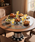 Game-Changing 7mm Tempered Glass Lazy Susan Turntable with smooth quiet rotation on dining table with food and drinks.